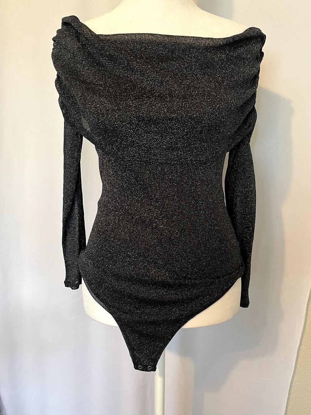 Abercrombie & Fitch Black Metallic Off-the-Shoulder thong Bodysuit